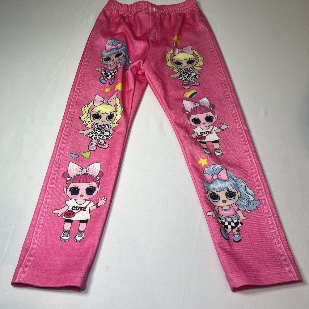 L.O.L. Surprise Girls Pink Pants Faux Jeans Joggers Leggings Size 4Y‎